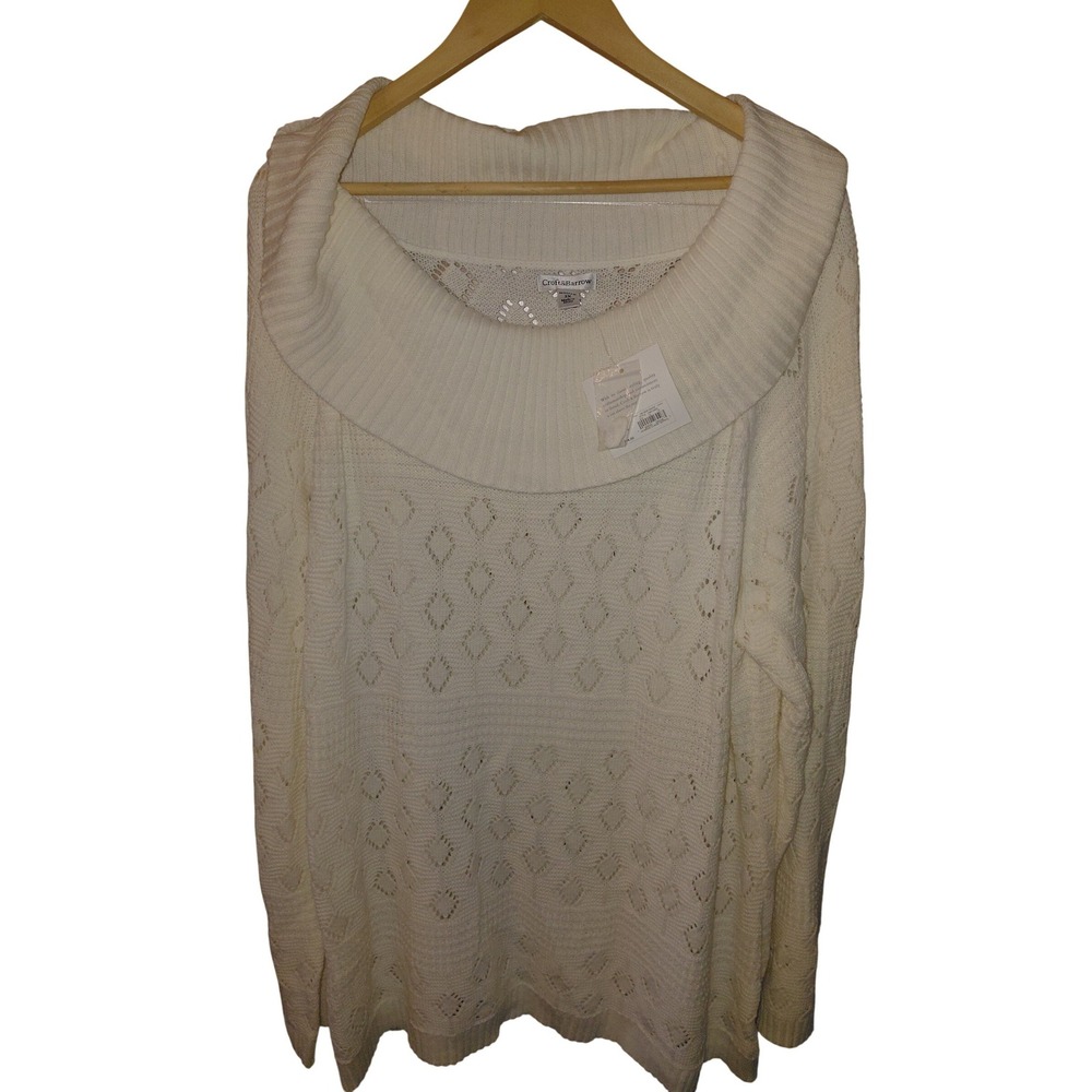 Croft & Barrow Womens 3X White Pointelle Diamond Knit Sweater Top  NWT